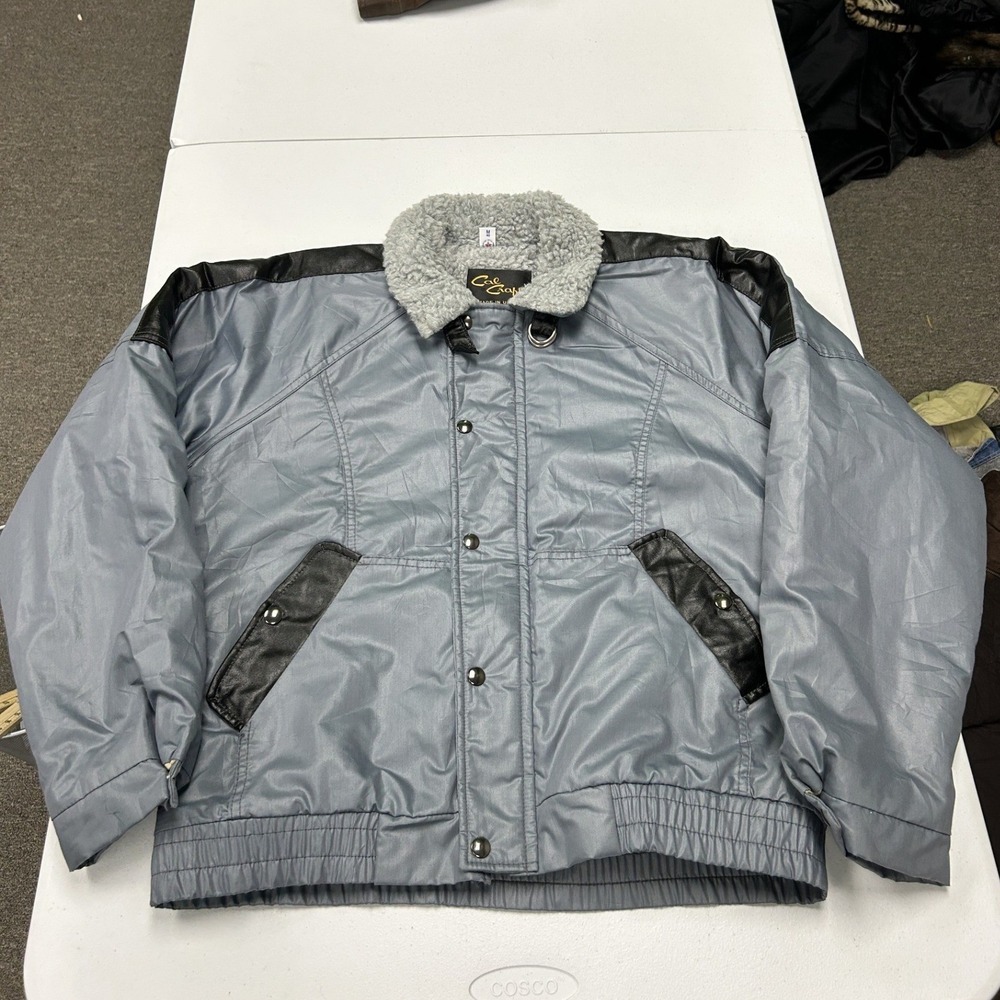 Cal Craft Bomber Jacket‎ Mens M Grey Faux Shearling Lined Vintage 80s USA Made